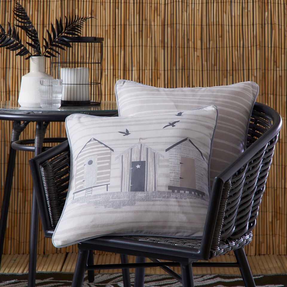 image 1 of Fusion Beach Huts Outdoor Cushion Cover Natural