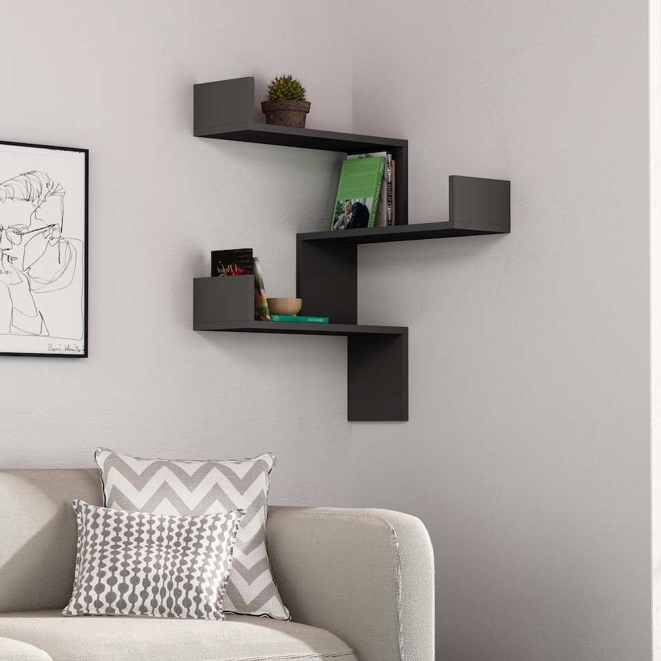 image 1 of Decortie Luksa Corner Wall Shelf 60x60x89cm Anthracite Grey
