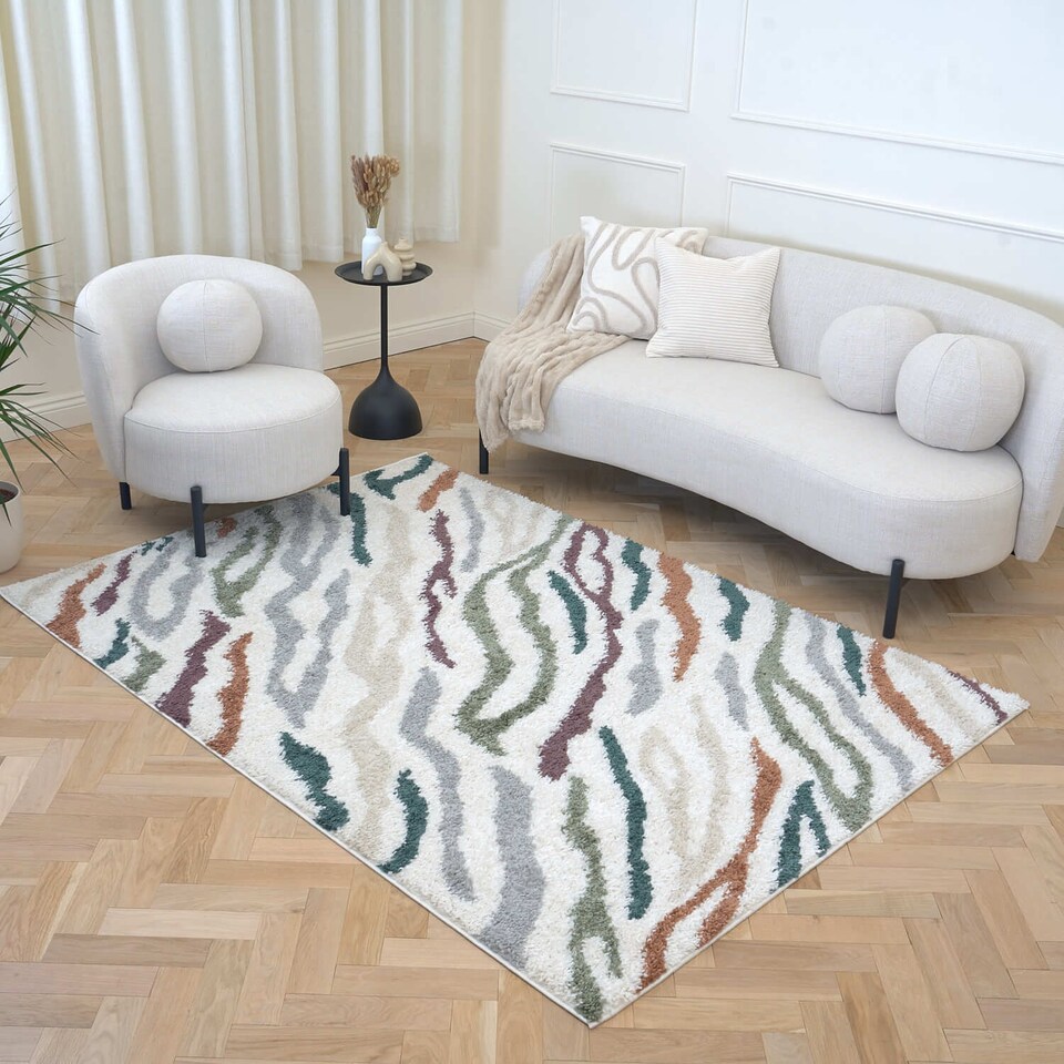 image 1 of The Rugs Moodi Collection Abstract Design Shaggy Soft High Pile Living Room Floor Rug and Runner