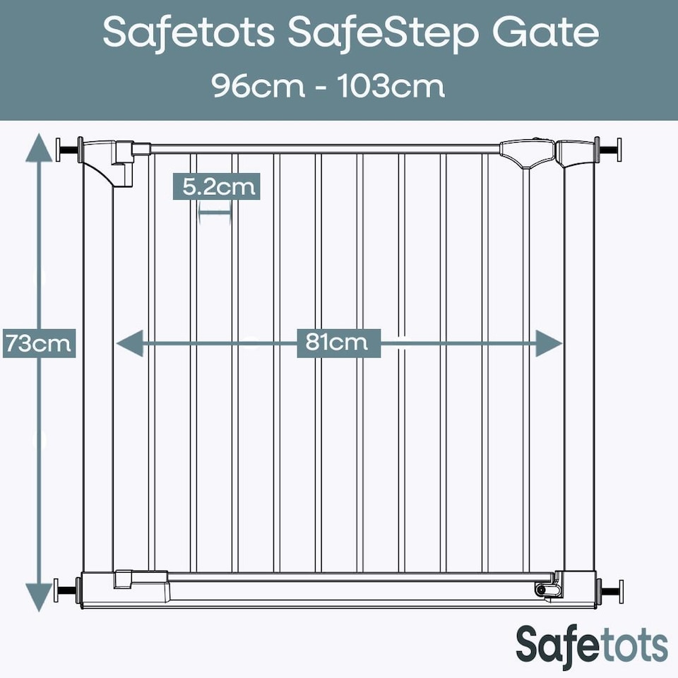 image 1 of Safetots SafeStep Gate, White, 96cm - 103cm, Extra Low Walkthough, 81cm Extra Wide Doorway, One Piece Extra Wide Baby Gate