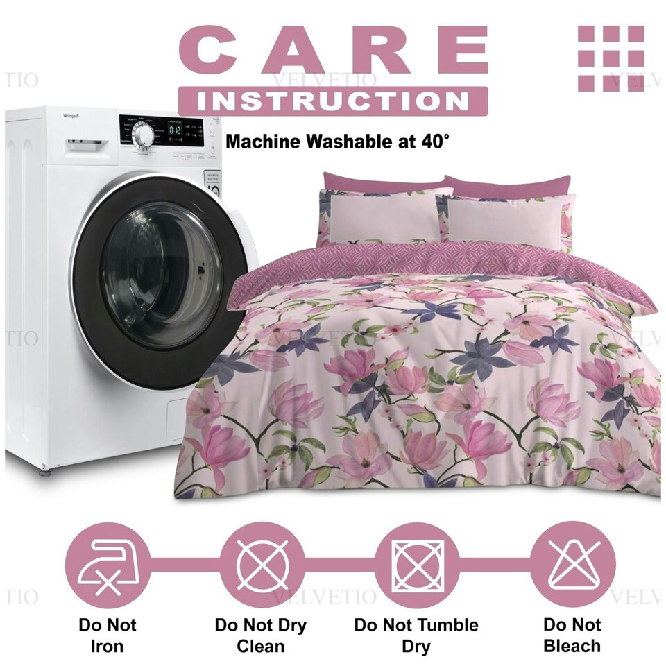 image 1 of VELVETIO Shannon Complete Duvet Cover Set with Fitted Sheet Soft Polycotton Bedding Sets Pink | Double