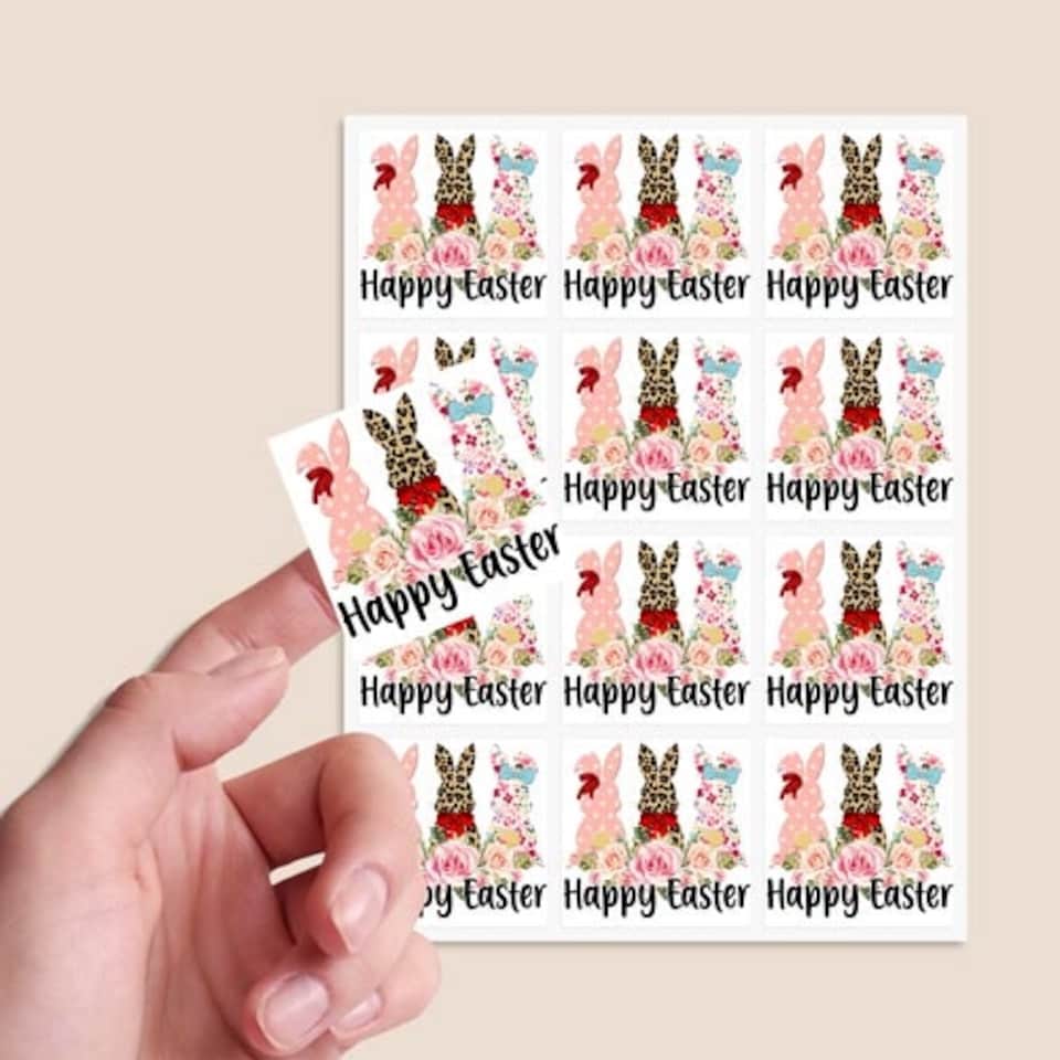 image 1 of Happy Easter Square Stickers 65mm - Sheet of 12