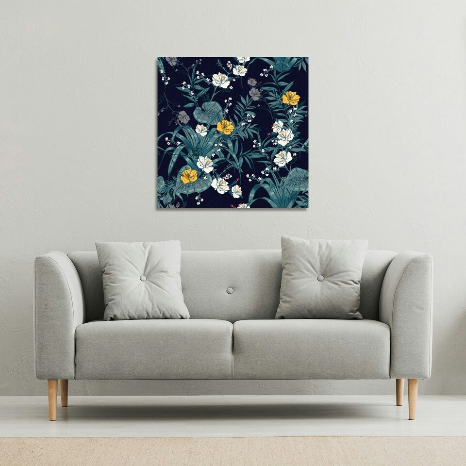 image 1 of Blue & Yellow Flowers (Canvas Print) 46 x 46 x 4cm