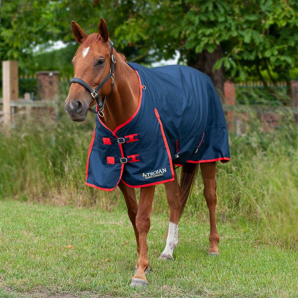 image 1 of Gallop Equestrian Trojan 200 Standard Turnout Red | Size: 5ft 6
Colour: Navy/Red