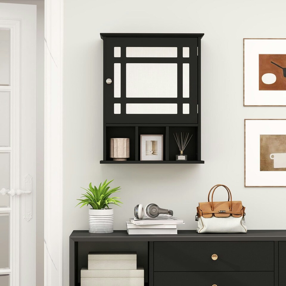 image 1 of COSTWAY Bathroom Wall Storage Cabinet Medicine Organizer Black Black
