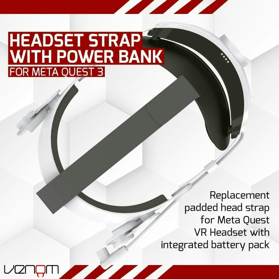 image 1 of Venom Power Strap for Meta Quest 3 - Padded Headstrap with Integrated Power Bank White | Grey