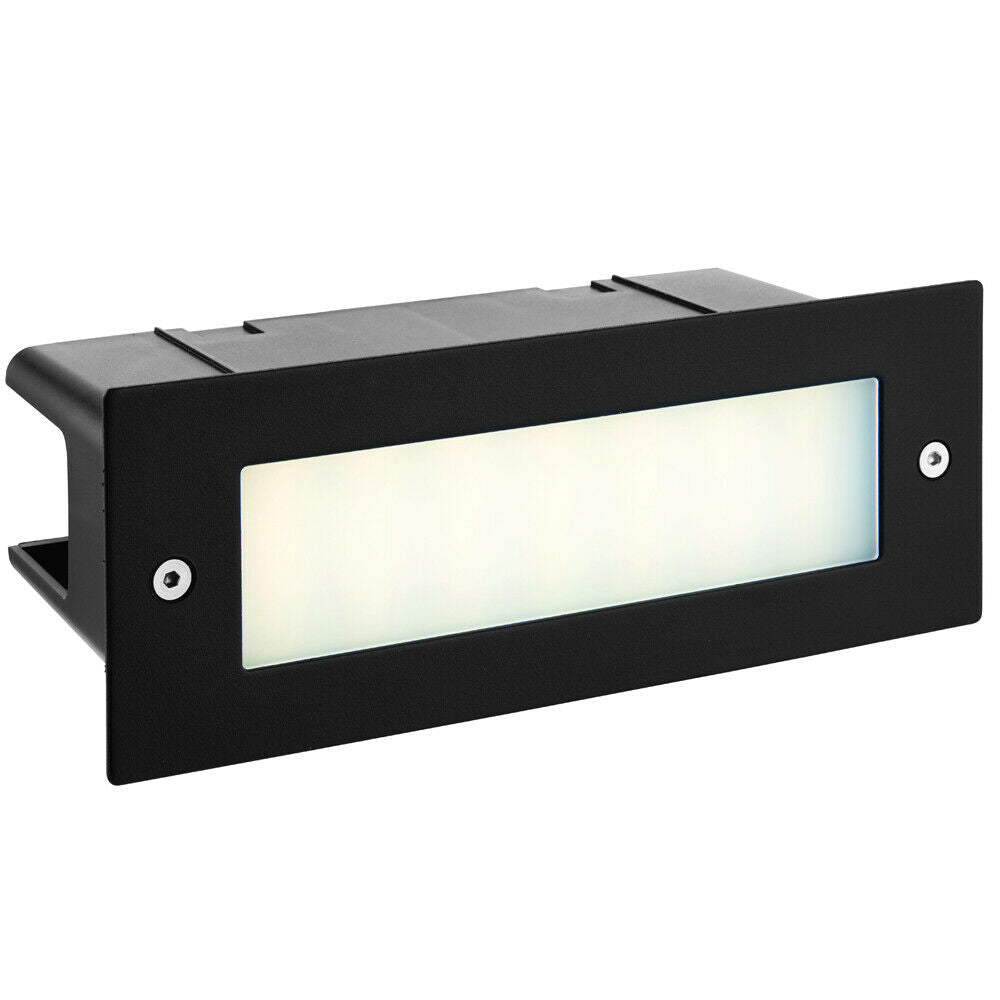 Loops IP44 LED Full Brick Light Textured Black & Plain Frosted Glass 3.5W Cool White