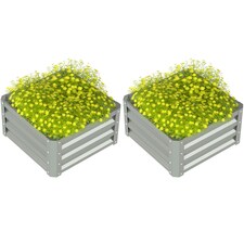 Outsunny Set of 2 Raised Garden Bed Galvanised Planter Box, Light Grey 