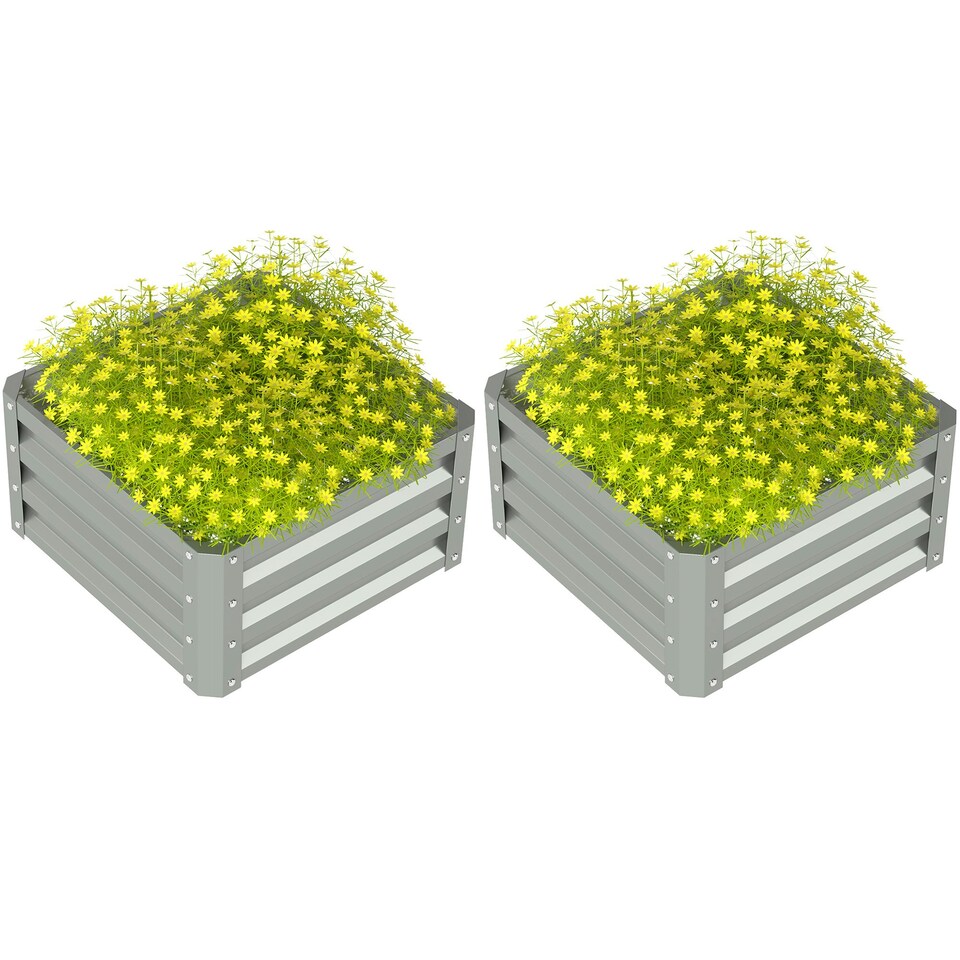 image 1 of Outsunny Set of 2 Raised Garden Bed Galvanised Planter Box, Light Grey