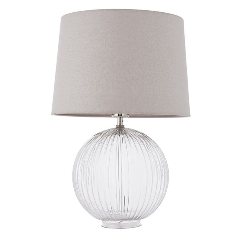 Mia Table Lamp Clear Ribbed Glass & Natural Linen 1 Light IP20 - E27