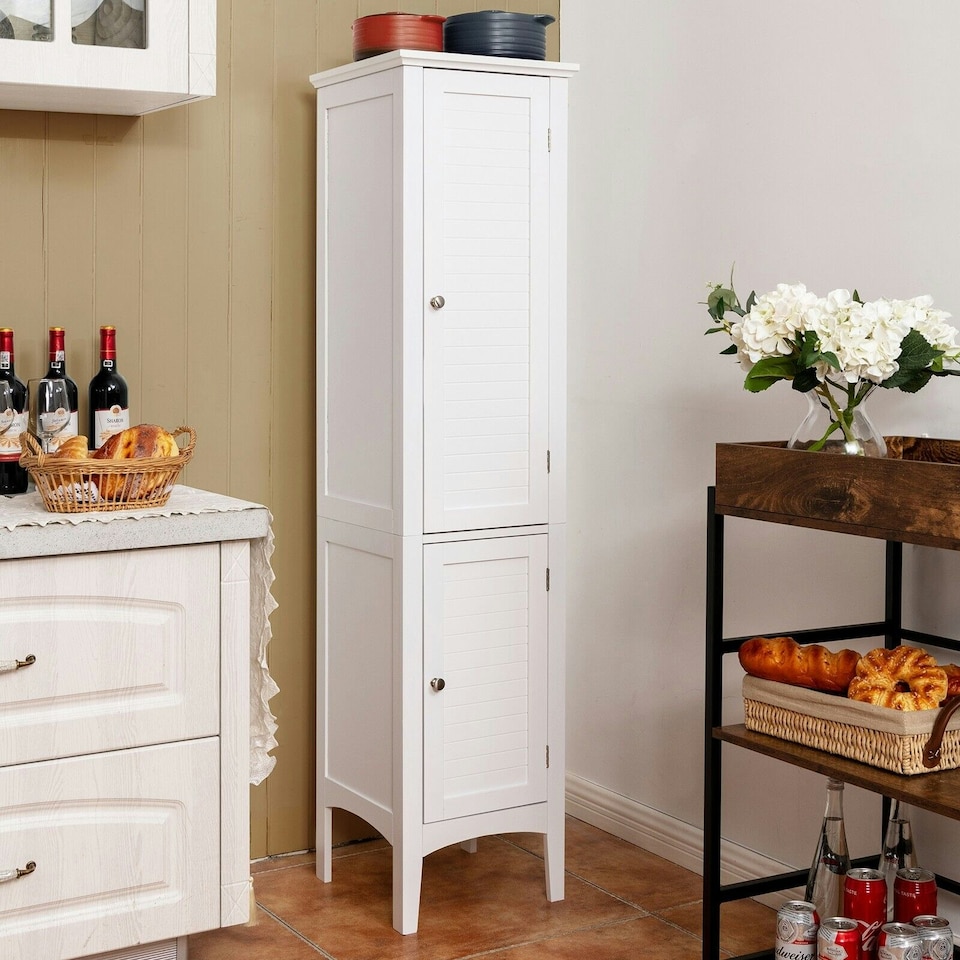 image 1 of COSTWAY 5-Tier Bathroom High Cabinet Storage Organizer White White