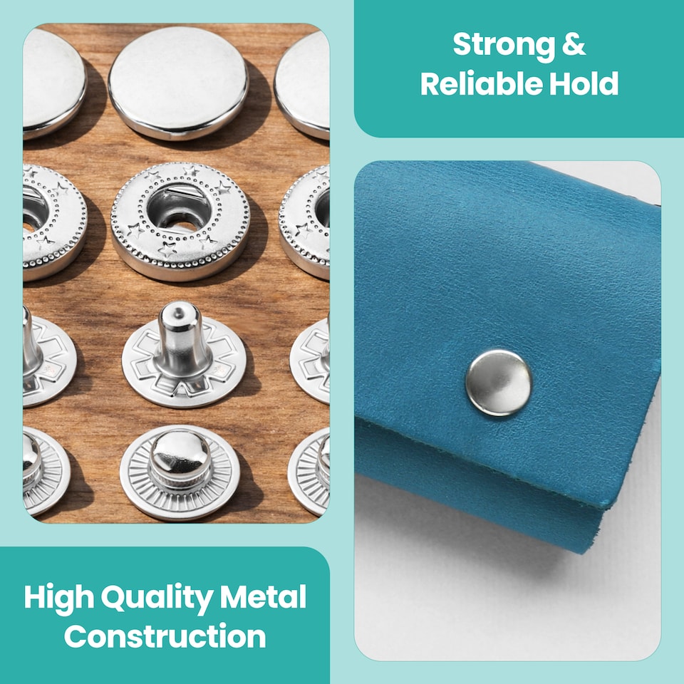 image 1 of 15mm S Spring Press Studs 4-Part, Durable & Lightweight - 100pcs