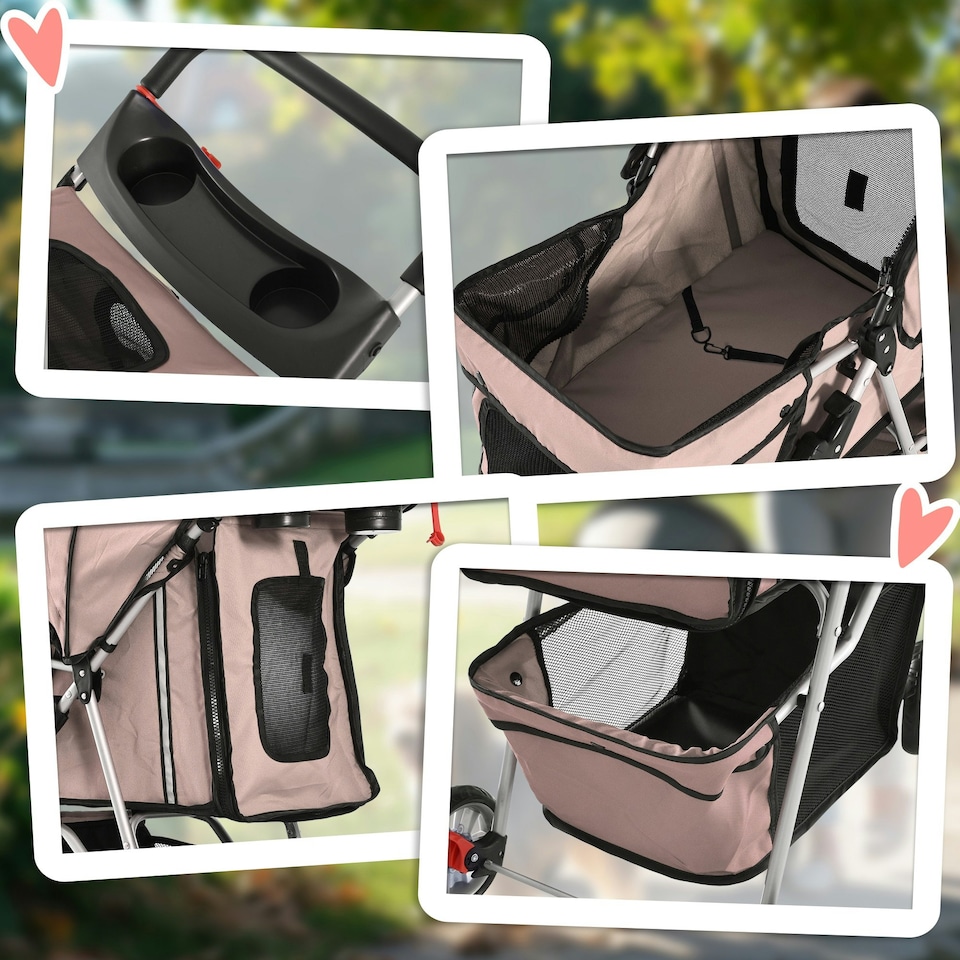 image 1 of PawHut Pet Stroller Carrier Foldable Deluxe Jogger Walk Travel Dog Cat Brown