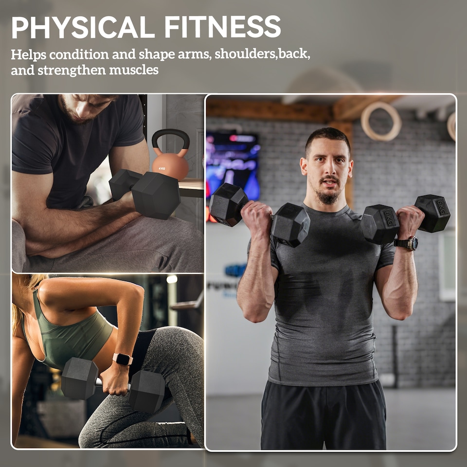 image 1 of HOMCOM Hexagonal Dumbbells Kit Weight Lifting Exercise for Home Fitness 2x6kg