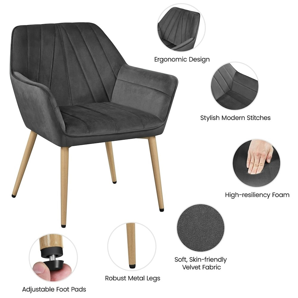 image 1 of Yaheetech Velvet Tufted Accent Chair with X-shaped Metal Legs Grey | Dark Gray