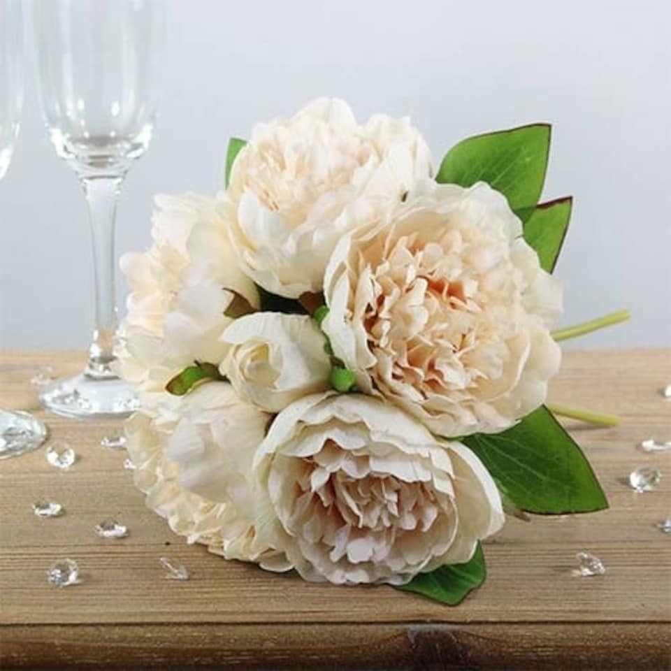 Cream Lemon Arundel Peony Bouquet Decoration 25cm