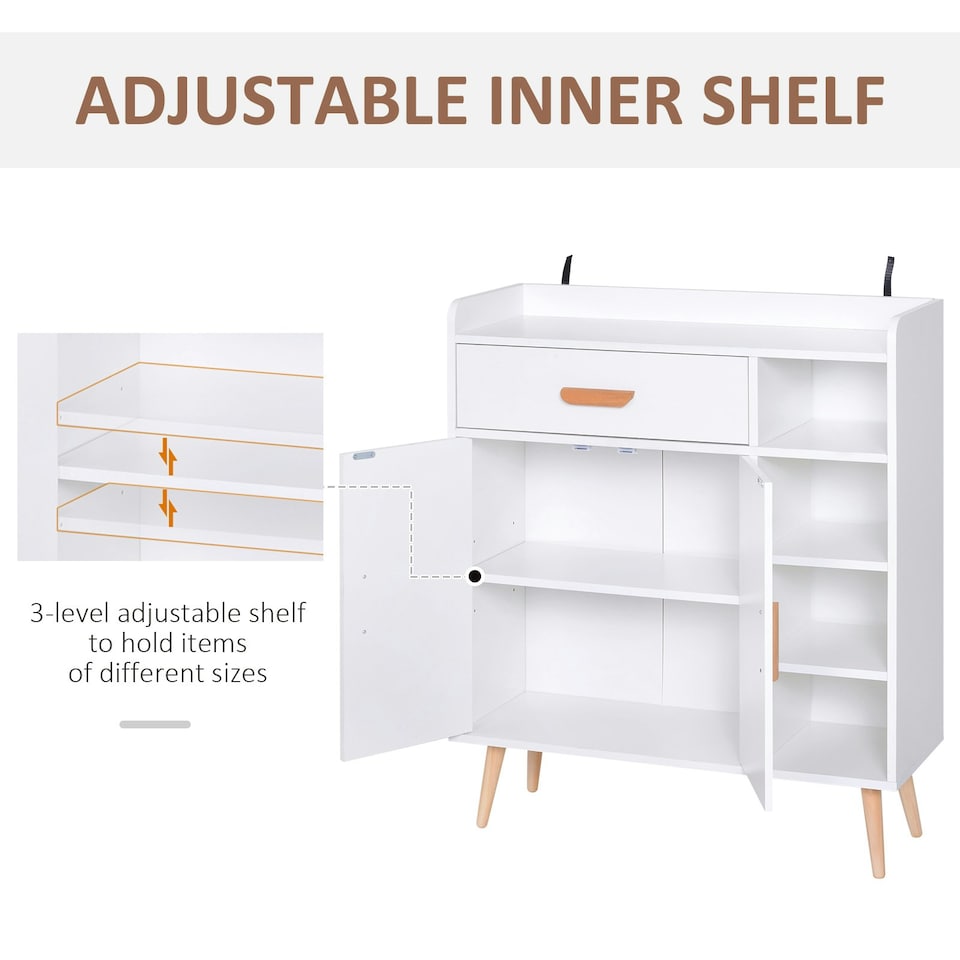 image 1 of HOMCOM Side Cabinet with Storage Drawer for Hallway, Kitchen White White | Natural Wood (Legs and Handles)