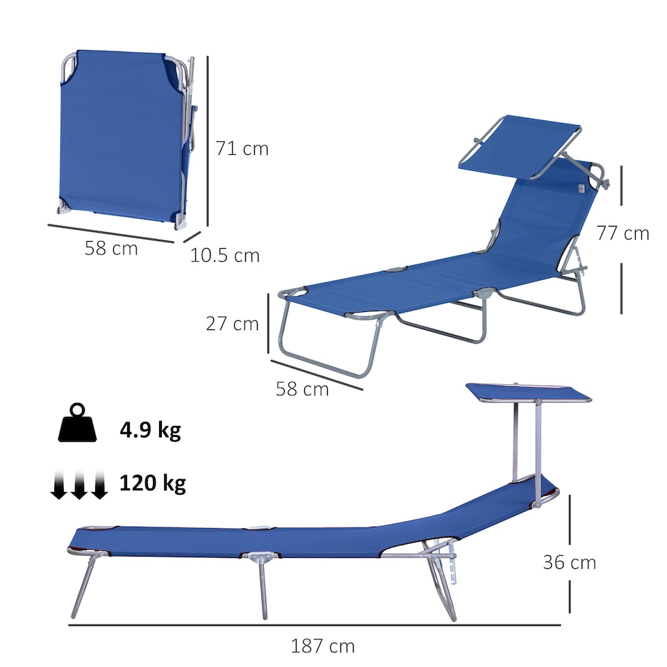 image 1 of Outsunny Folding Chair Sun Lounger w/ Sunshade Garden Recliner Hammock Blue