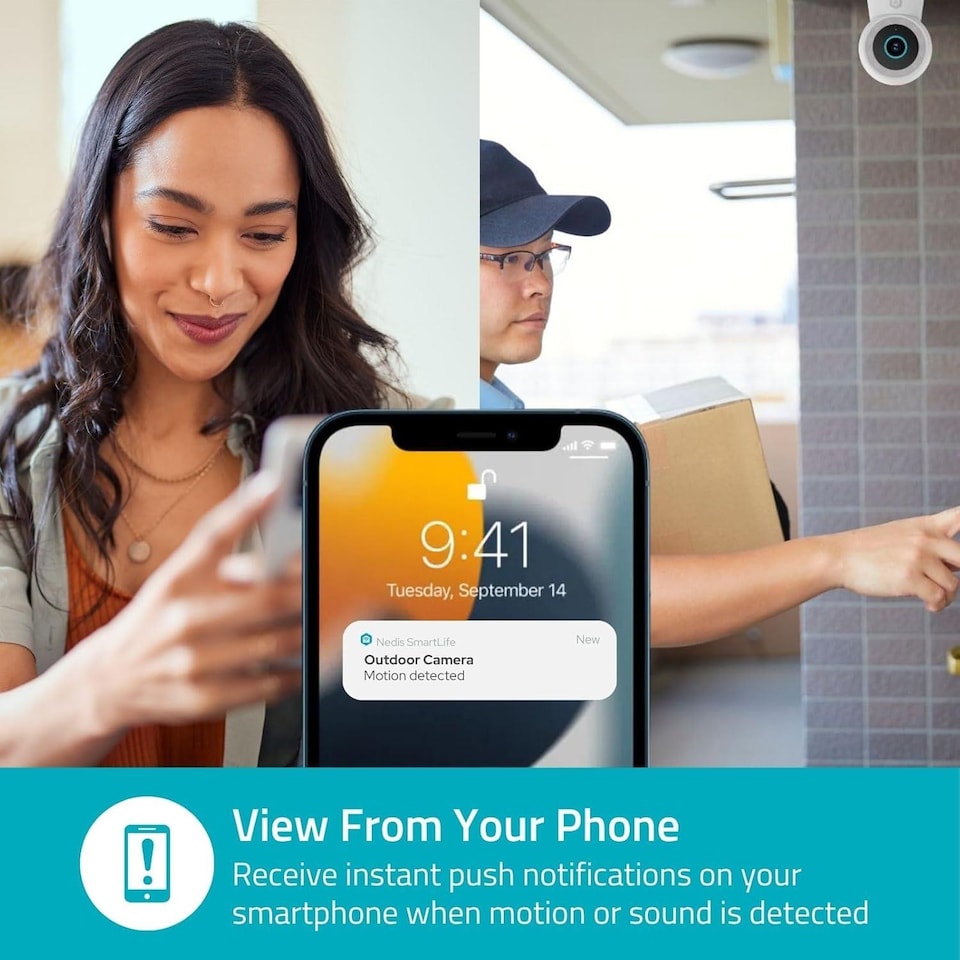 image 1 of NEDIS Wi-Fi Smart Outdoor Camera, 3MP 1296p, Motion Sensor, AI Human Detection, Dimmable Spotlight Full-Colour Night Vision, Two-Way Audio, IP65 Weatherproof - White