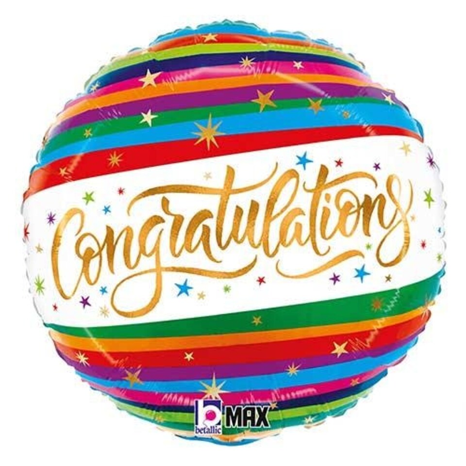 image 1 of Congratulations Fun Colourful Stripe Round Foil Helium Balloon 46cm / 18 in Multi