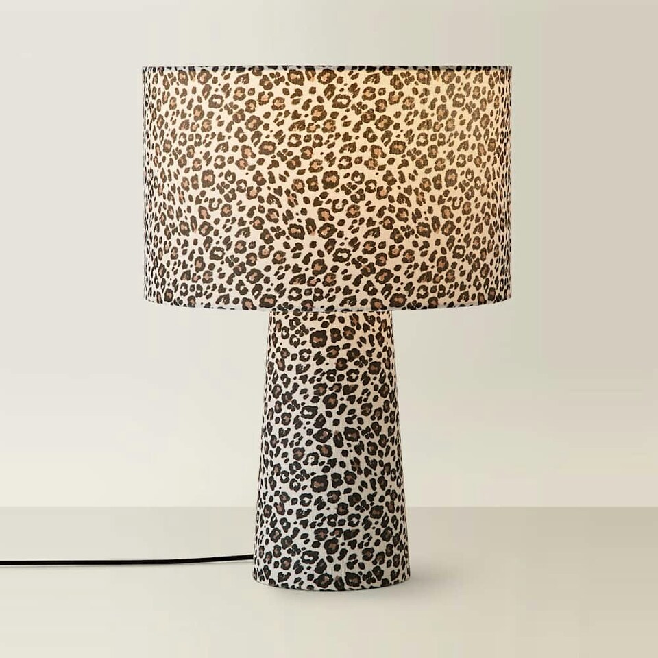 image 1 of ValueLights Bertie Leopard Print Full Fabric Table Lamp with LED Bulb Brown