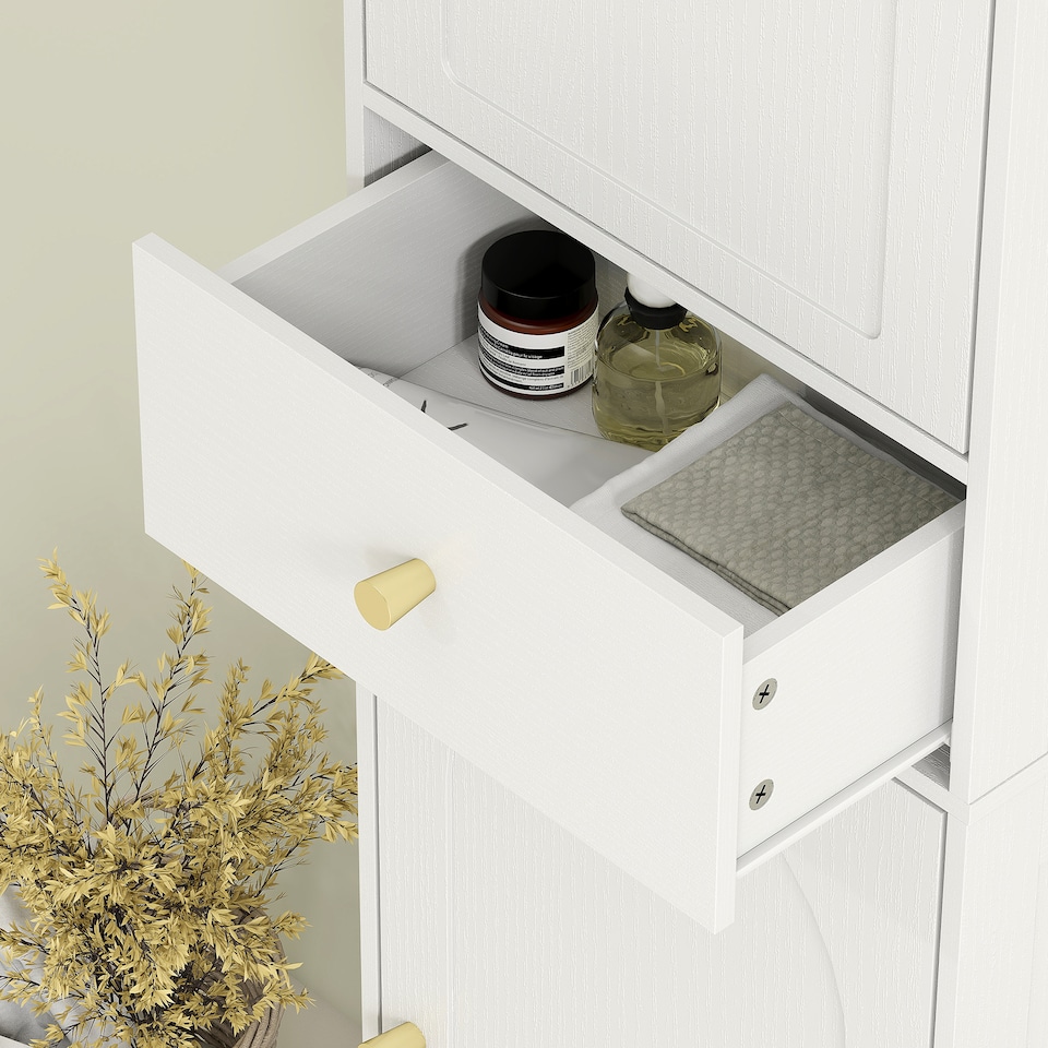 image 1 of HOMCOM Tall Bathroom Storage Cabinet with Arch Doors Adjustable Shelf White