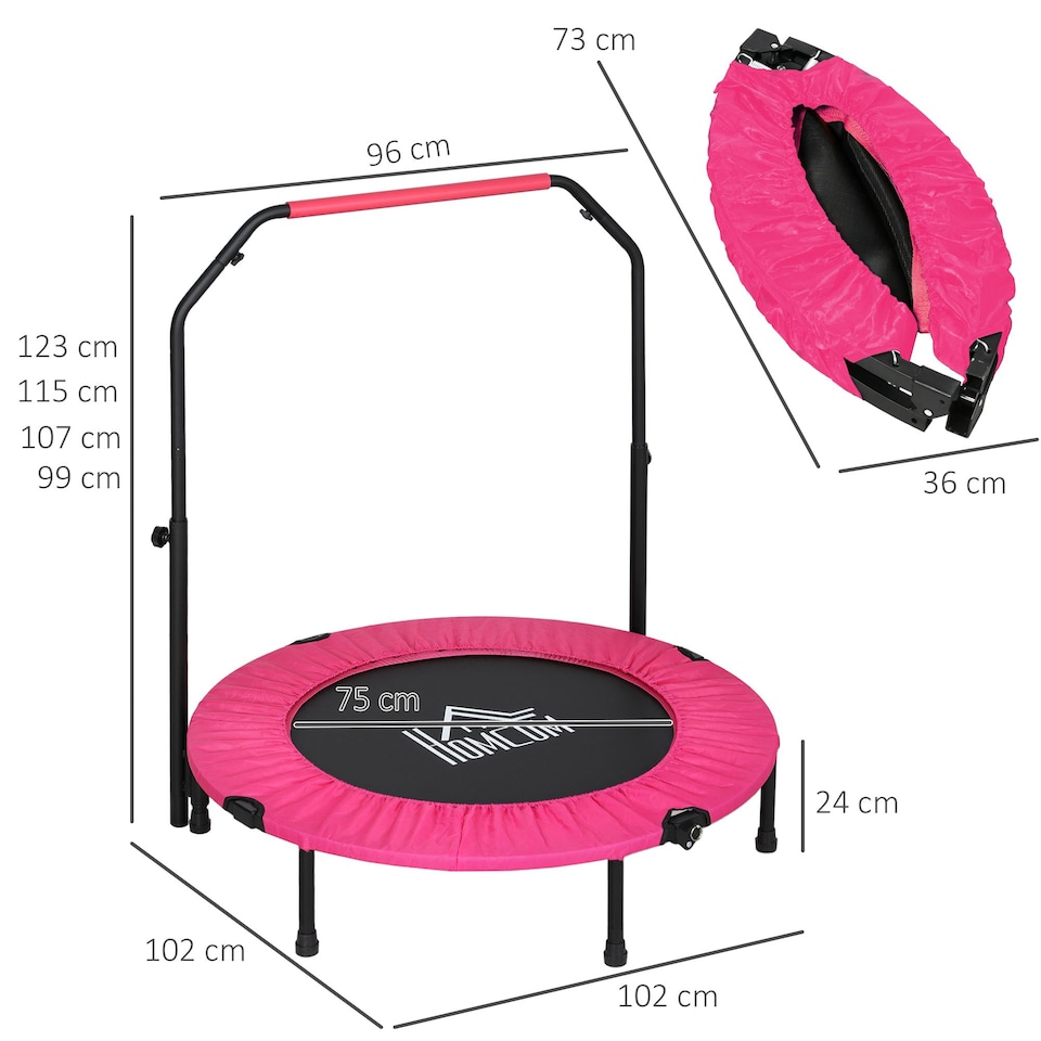 image 1 of HOMCOM 40" Foldable Mini Fitness Trampoline w/ Foam Handle, Pink