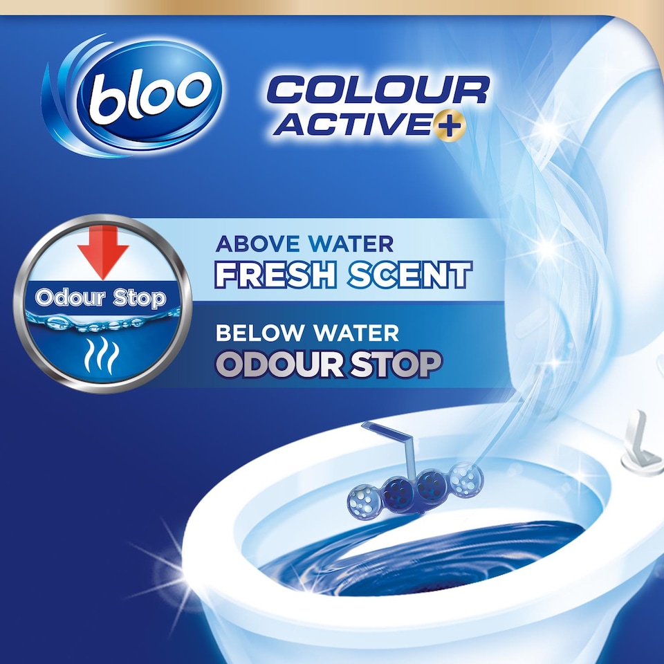 image 1 of Bloo Colour Active Anti-Limescale Odour Stop Bleach Toilet Rim Block, 50g, 6 packs | Multi | 6 Pack | 6