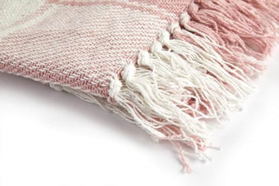 image 1 of Comfy Check Collection Recycled Cotton Throw in Blush Pink (70" x 100") | Pink | Pink