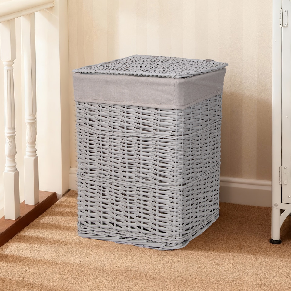 image 1 of Wickerfield Grey Wicker Laundry Basket with Lid and Removable Cotton Liner