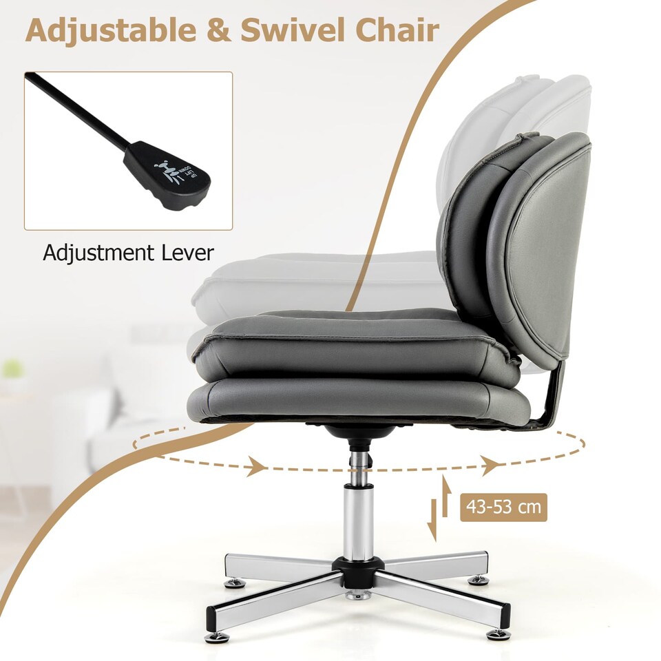 image 1 of COSTWAY Home Office Chair Swivel Desk Chair Height Adjustable Task Vanity Chair-Grey