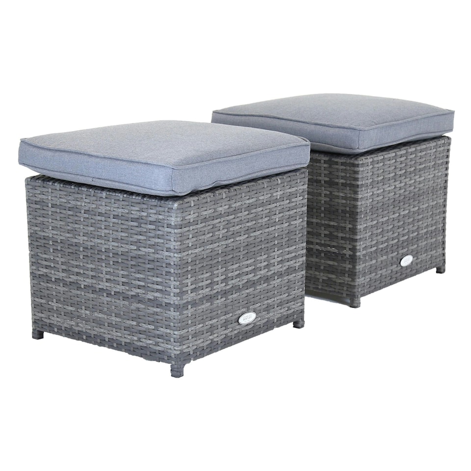 image 1 of Charles Bentley Garden Outdoor Pair of Rattan Footstools Grey