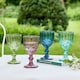 image 1 of Set of 4 Mix Match Embossed Palazzo Coloured Glass Wedding Decor Glassware Wine Goblets 350ml
