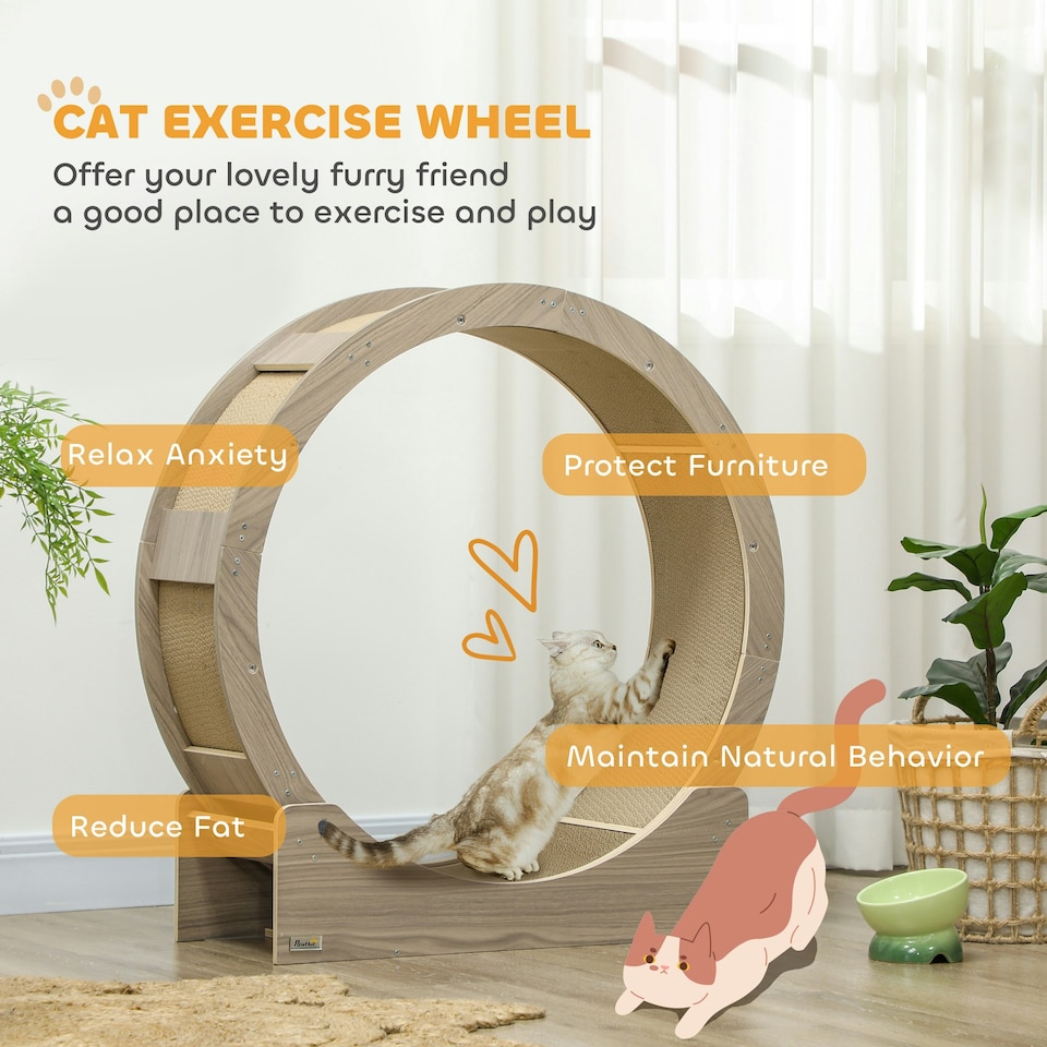 image 1 of PawHut Cat Treadmill with Brake, Scratching Pads for Indoor Cats, Brown