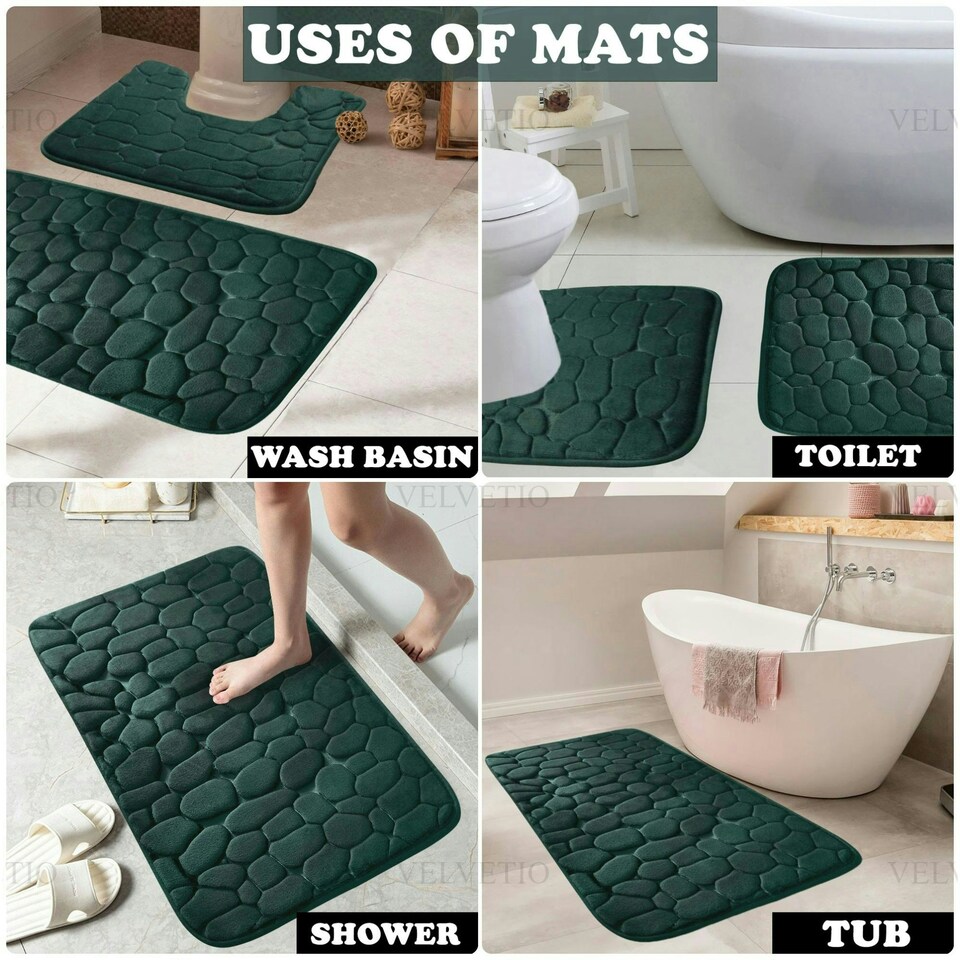 image 1 of VELVETIO 2Pc Pebble Bath Mat Set Memory Foam Bathroom Toilet Rugs Cream