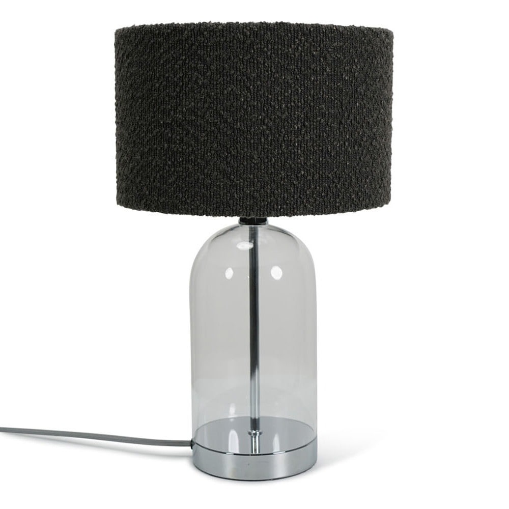 ValueLights Jessy Chrome Metal Table Lamp Charcoal Boucle Shade