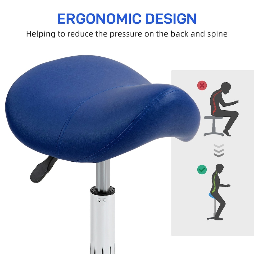 image 1 of HOMCOM PU Leather Saddle Stool w/ Moulded Padded Seat Adjustable Height Blue
