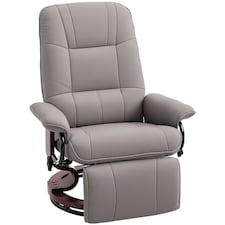 HOMCOM 360 Swivel Recliner Chair with Footstool, Manual Recliner Armchair with Wooden Base, PU Leather Upholstered Reclining Chair for Living Room, Bedroom, Office, Grey