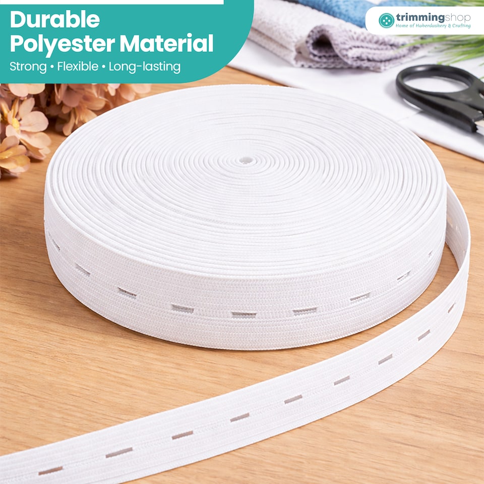 image 1 of 20mm Buttonhole Elastic, Soft Adjustable and Comfortable Design - 25M