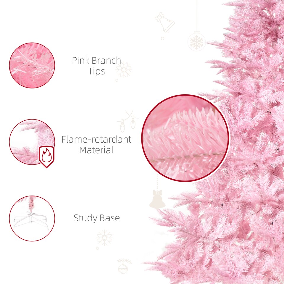 image 1 of HOMCOM 6FT Artificial Christmas Tree Holiday mas Holiday Tree Decoration with Automatic Open for Home Party, Pink