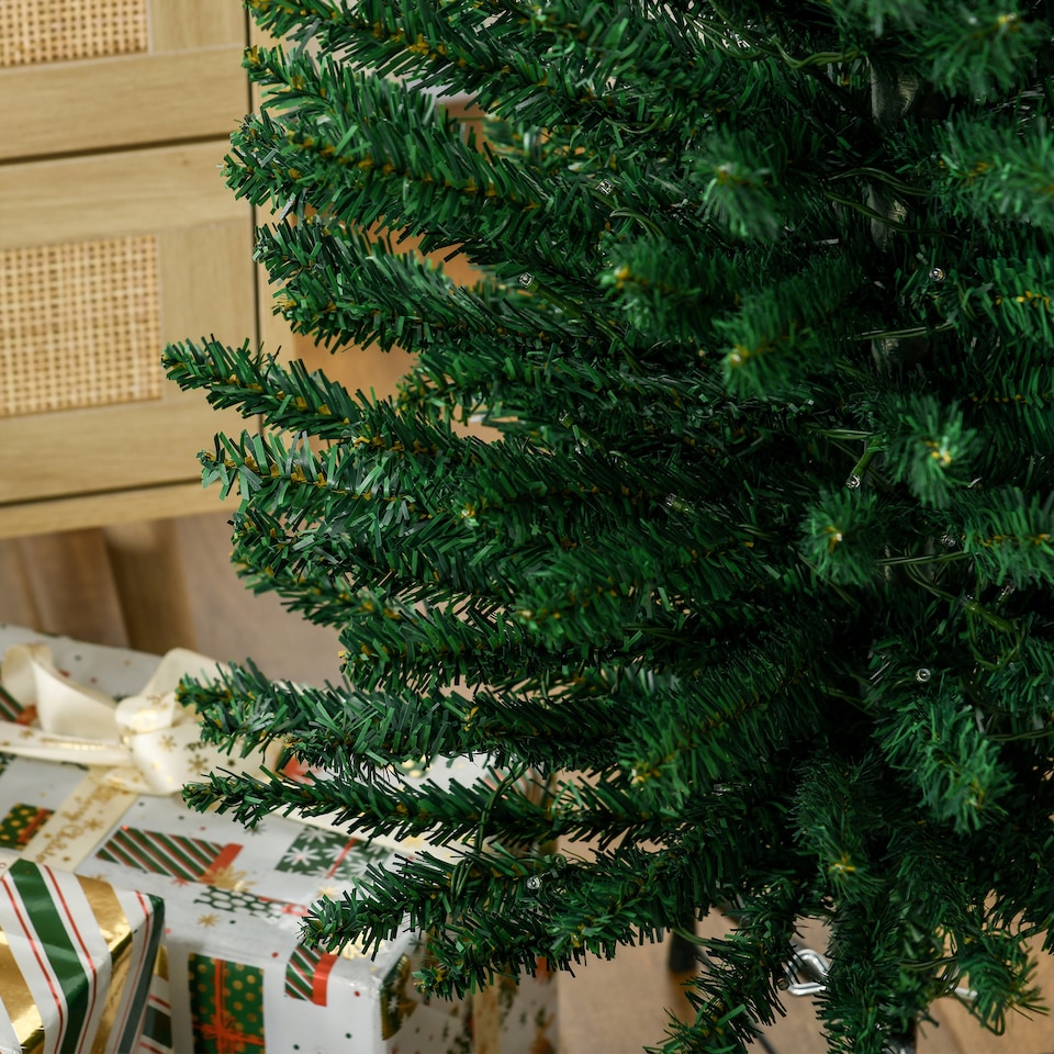 image 1 of HOMCOM 7.5ft Prelit Pencli Artificial Christmas Tree, Slim Xmas Tree with 200 Colourful LED Lights, Steel Base  Green