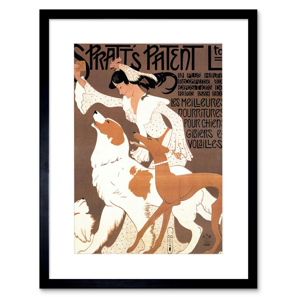 image 1 of Spratts Pet Food French Vintage Ad Dog Lover 9x7" Black Framed Wall Art Print
