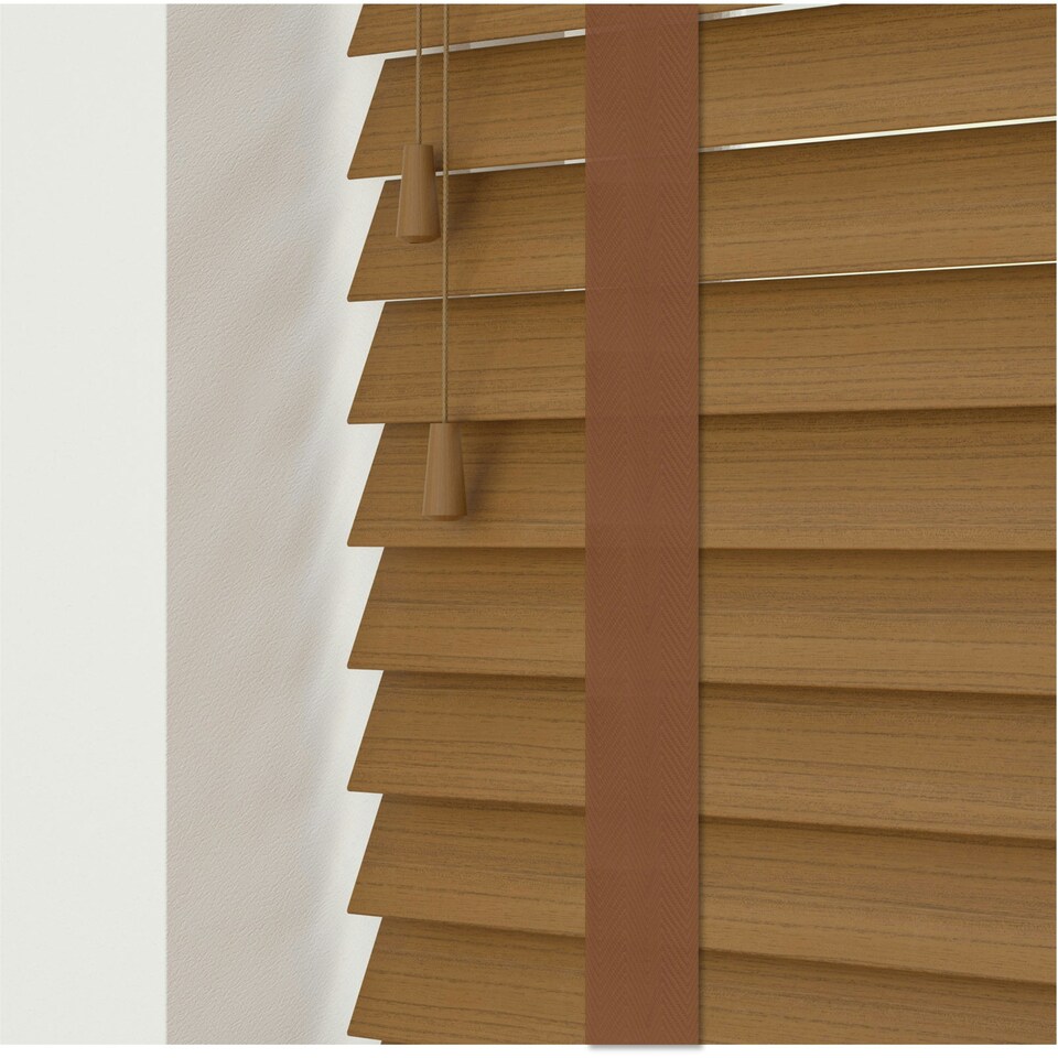 image 1 of 80cm Truffle Faux Wood Venetian Blinds with Tapes (120cm Drop) | Brown | Brown