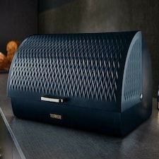 Tower Empire Roll Top Bread Bin Midnight Blue & Brass Accents Kitchen Storage