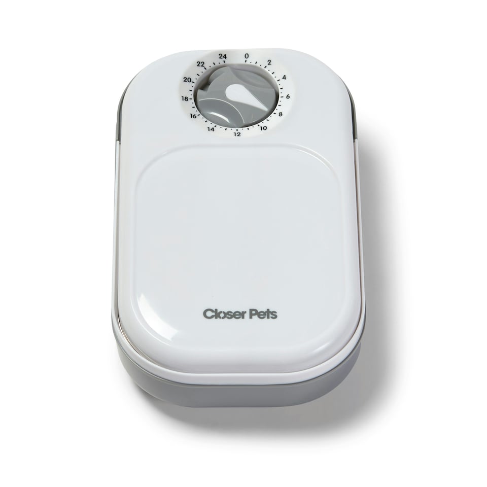 image 1 of Closer Pets One-Meal Automatic Dry/Wet Food Pet Feeder with Stainless Steel Bowl Inserts (C100) White