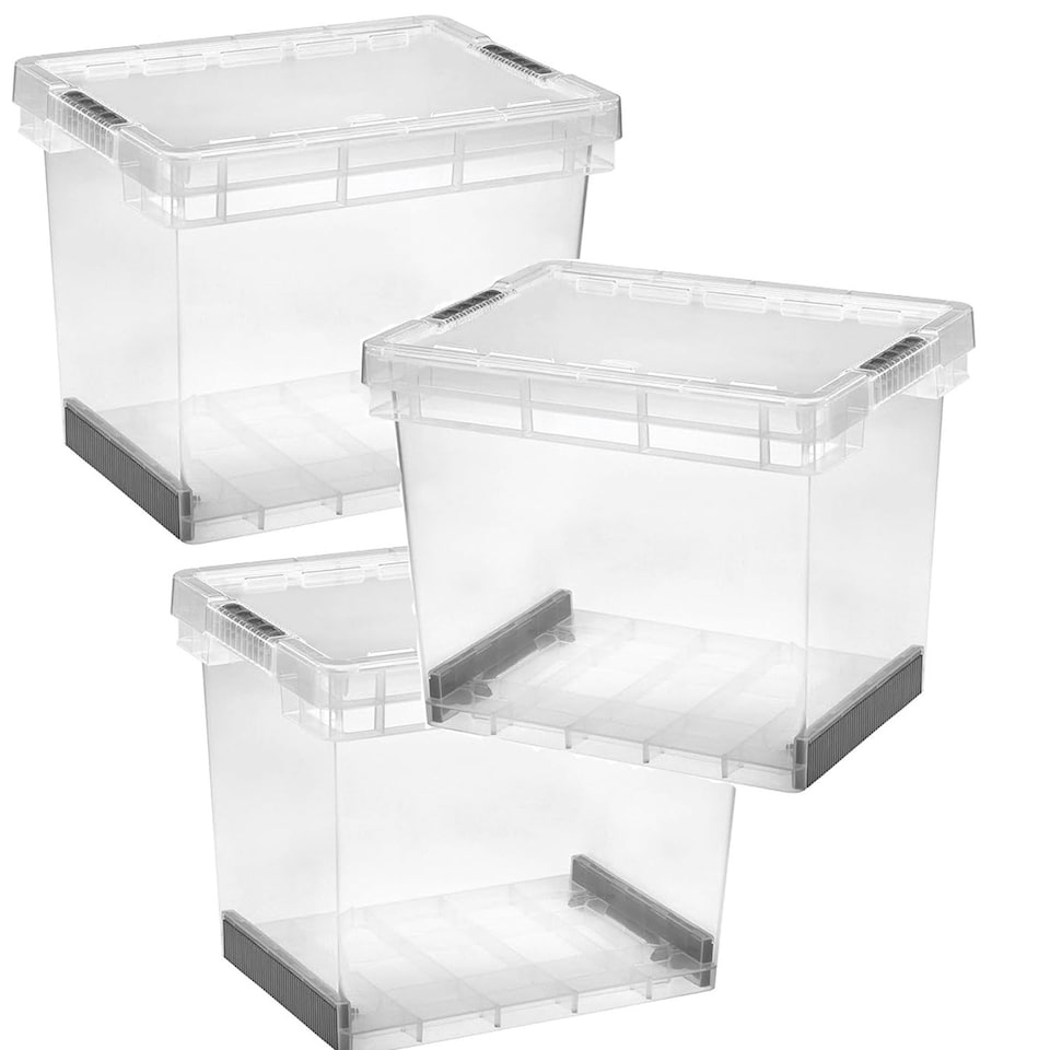 image 1 of 2 x 60 Litre Clear Plastic Stackable Ultra Resistant Modular Plastic Storage Container Boxes With Secure Clip Lock Lids Clear
