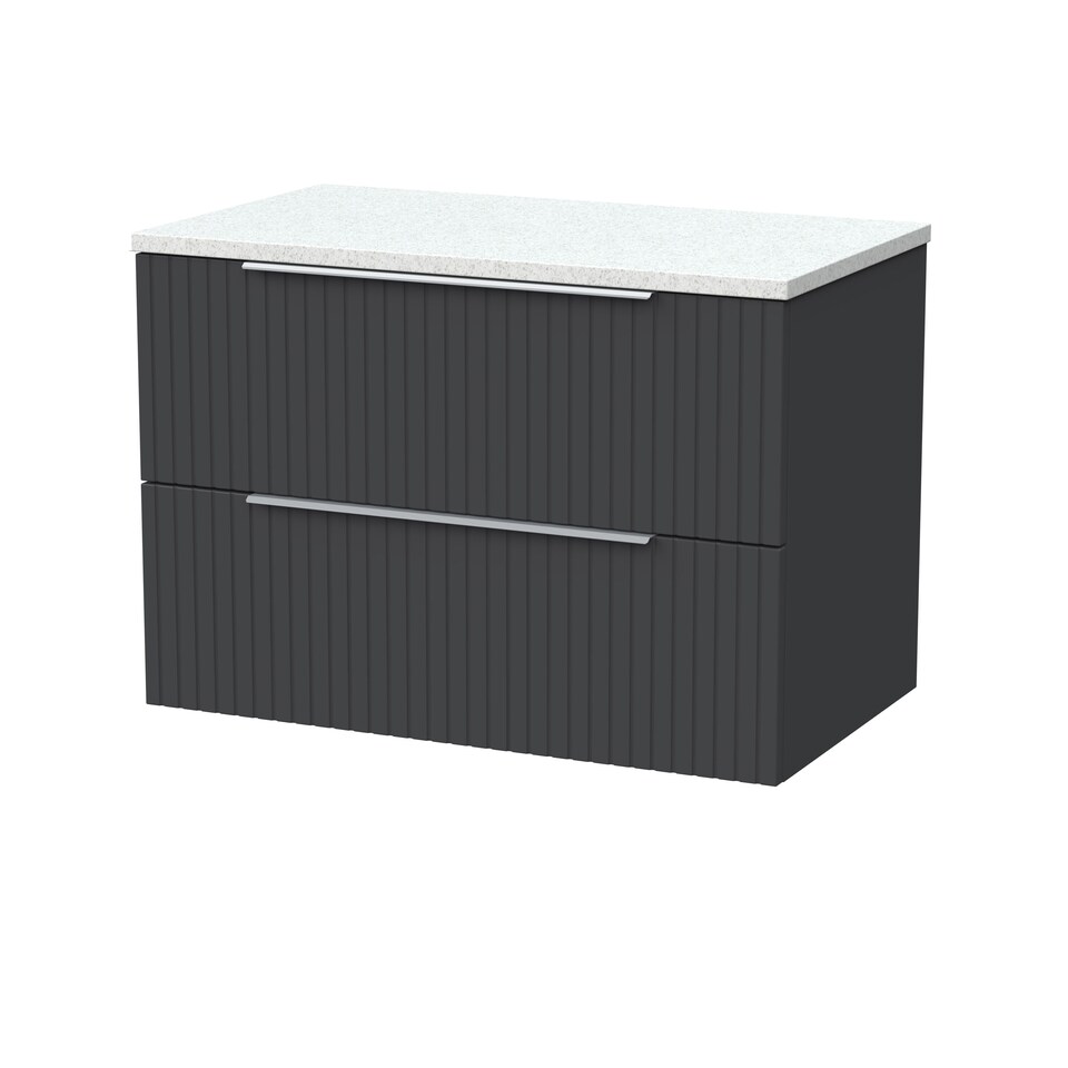 image 1 of Balterley Callingwood Contemporary Wall Hung 2 Drawer Vanity Unit with White Nebula Laminate Worktop , 800mm, Dark Grey