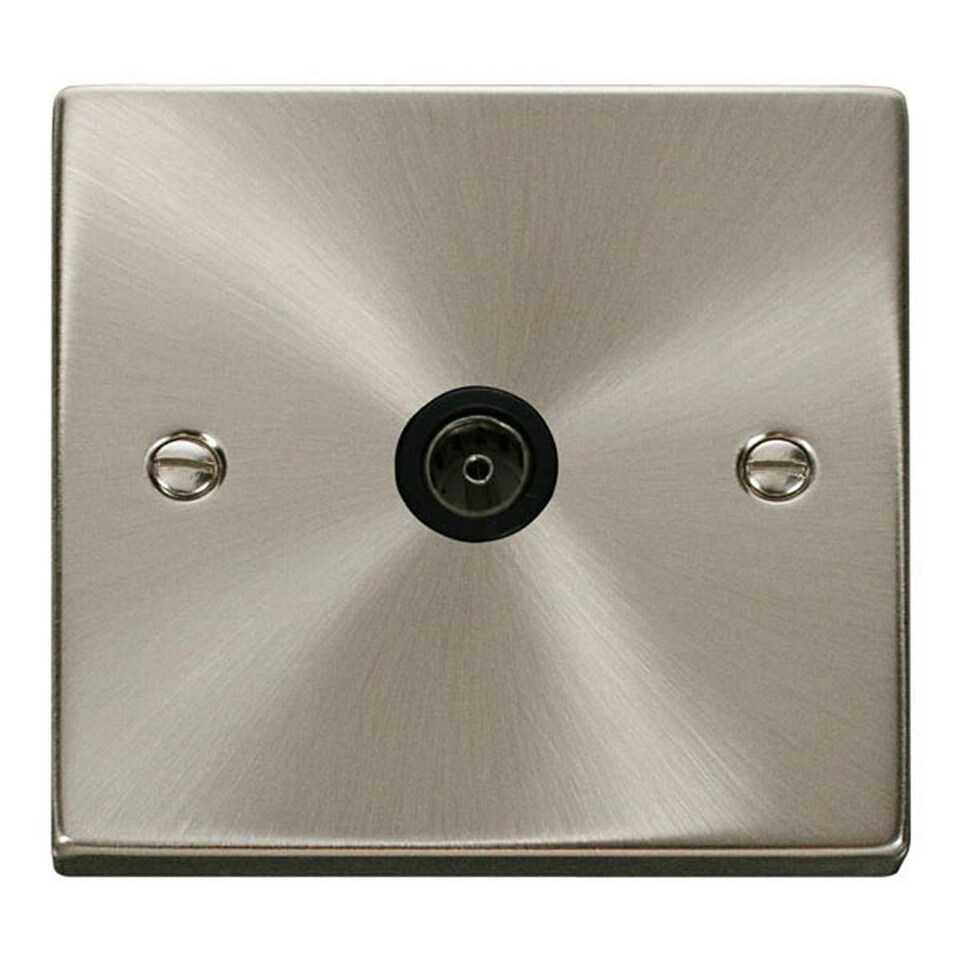 image 1 of SE HOME Satin / Brushed Chrome 1 Gang Single Coaxial TV Socket Black | Satin Chrome