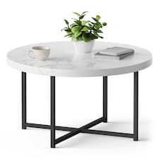 VonHaus Mosley Round Coffee Table with White & Grey Marble Design White | Grey