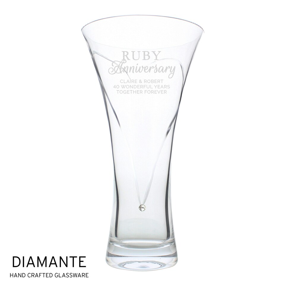 image 1 of Personalised Ruby Anniversary Large Hand Cut Diamante Heart Vase Clear